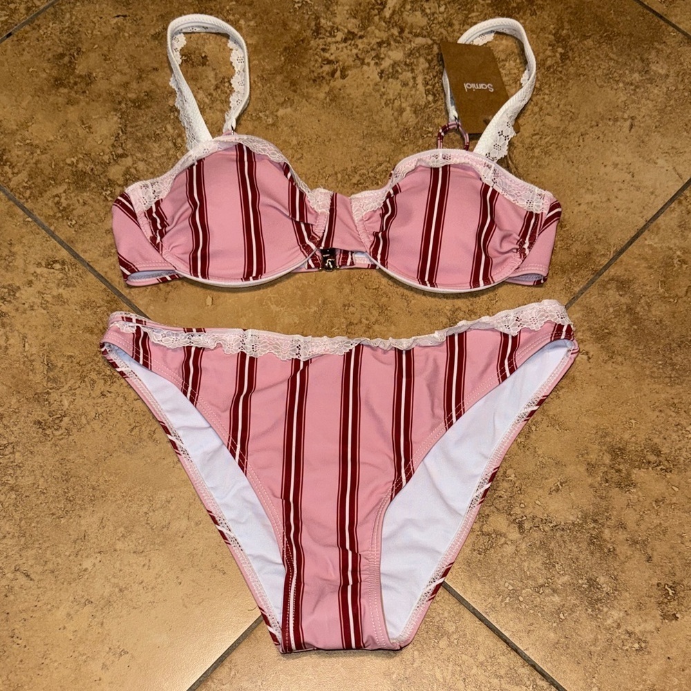 Samiol NWT Medium Pink Striped Women's Bikini Set - Picture 2 of 4